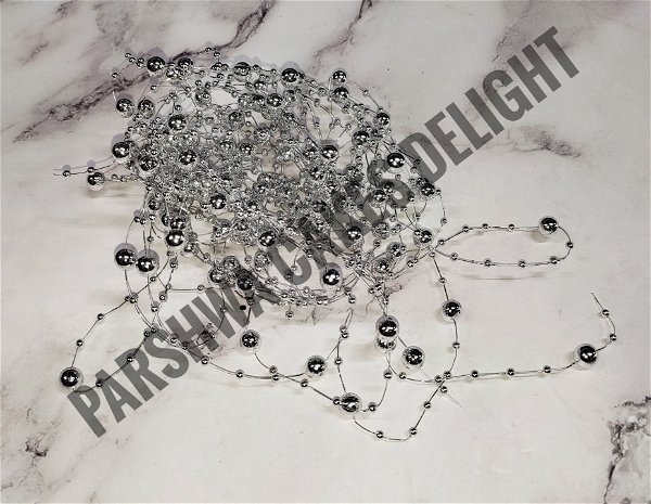 Artificial Pearls String Beads Chain - METALLIC SILVER, 4.05 MTR