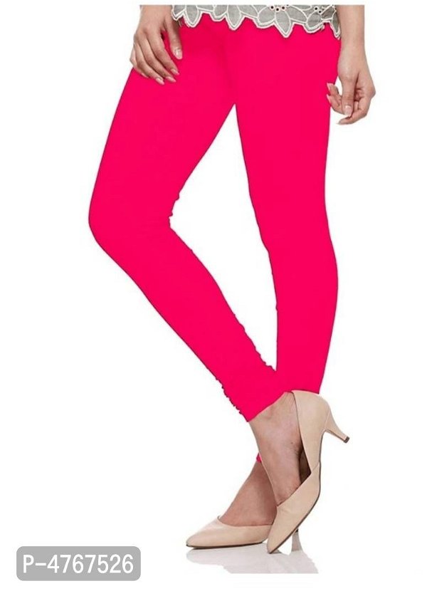 *Alluring Pink Cotton Solid Leggings For Women And Girls - Pink, M