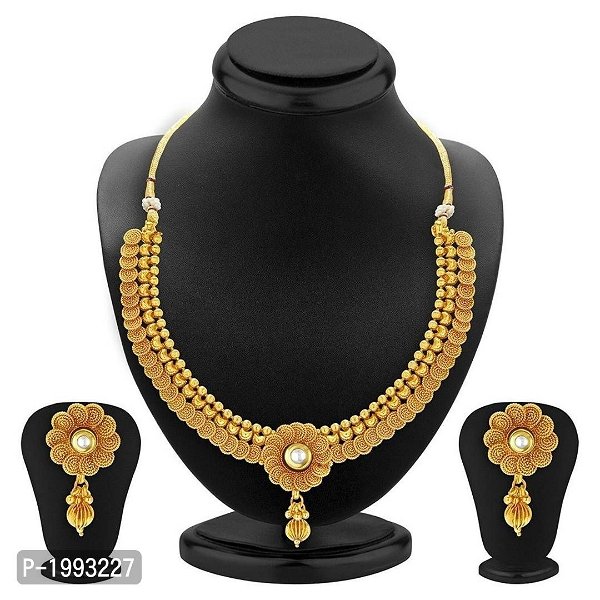 M/S Jewellery Gold Plated Alloy Jewellery Set with Earrings* - Golden