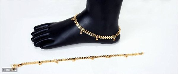 Rudra Enterprises Trendy Alloy Anklet for Women - Golden