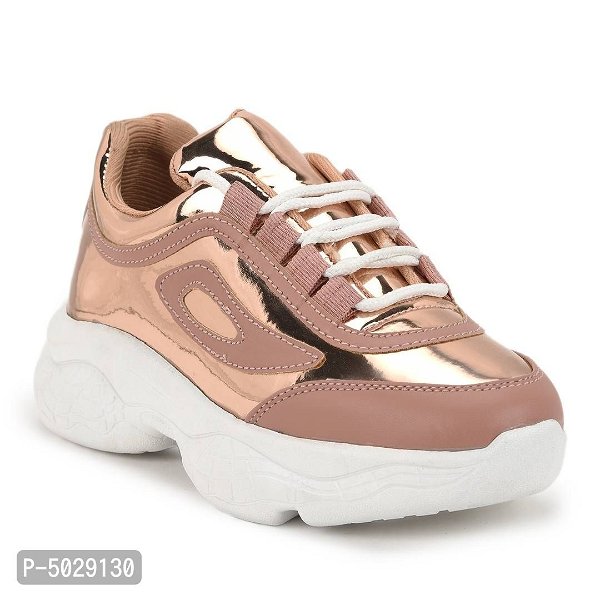 Stylish Pink Synthetic Leather Self Design Sneakers For Women And Girls* - Pink, EURO36