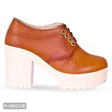 Women Trendy Tan Synthetic Solid Heeled Boots* - Tan, UK6