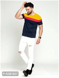 Men's Multicoloured Cotton Blend Colourblocked Round Neck Tees* - Multicoloured, S