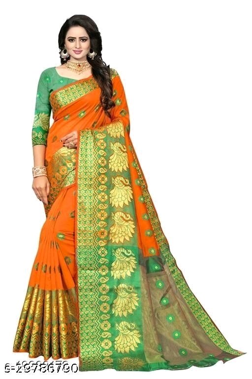Peacock Kanjivaram Buti Orange Saree - available,  available free delivery, 6 days easy Returns, free size
