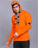 SHAPPHR Typography Men HoodedNeck Orange Tshirt - L, available