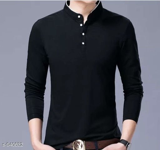 Stylish Casual Cotton Solid T-Shirt - L, available