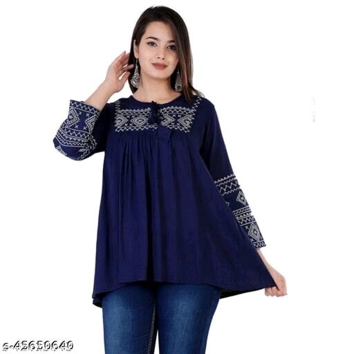 Women Embrodery Blue Top - M, available