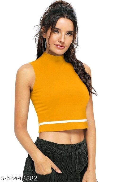 Sleeveless Casual Striped PeachPolyester Blend Crop Top (18"Inches) - M, available