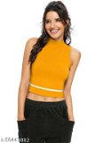 Sleeveless Casual Striped PeachPolyester Blend Crop Top (18"Inches) - L, available