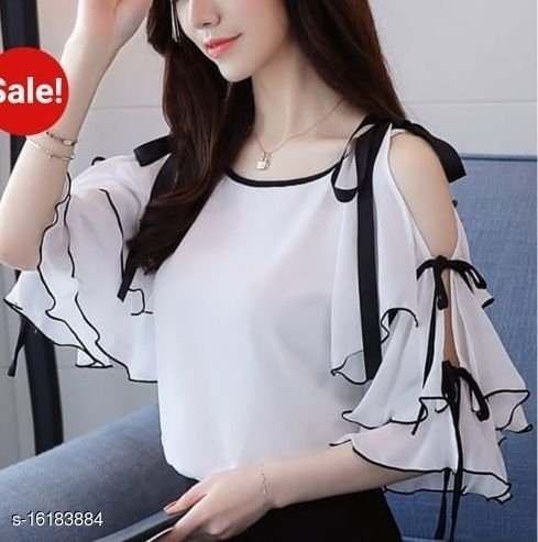RWT-01019 White_Flared SleevesCold Shoulder Top - XL, available