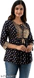 Women Rayon Printed Navy Blue Top - XXL, available