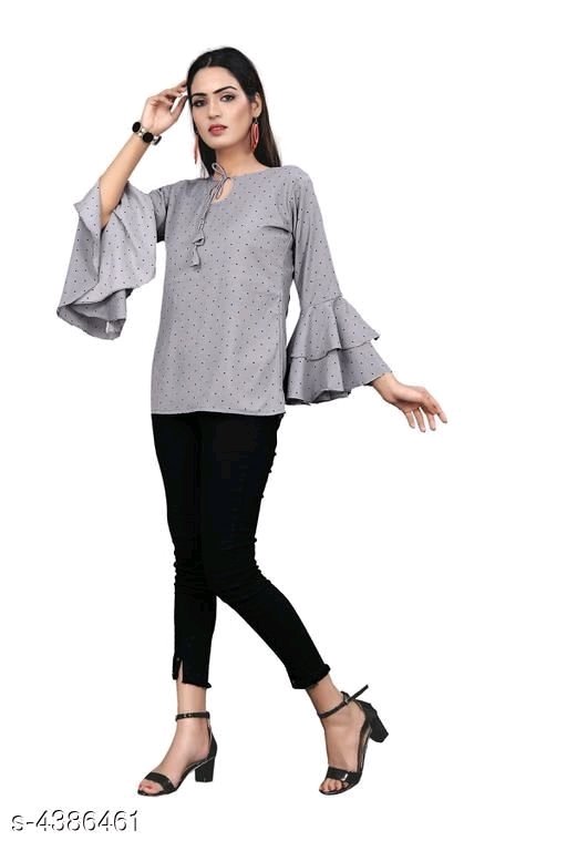 Women's Printed Grey Crepe Top - M, available