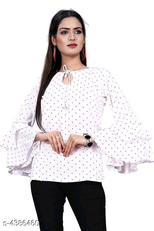 Women's Printed White Crepe Top - M, available