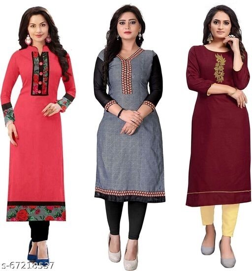 Royalty Woman's Free SizeMulti-Colored Pack Of 3 Combo Kurti - available, Un Stitched